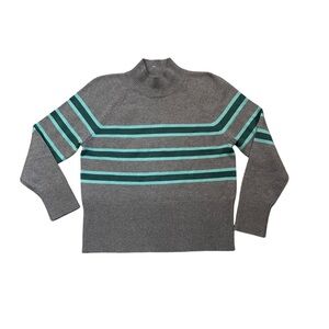 EUC Loft women’s Large ribbed mock turtleneck sweater  striped grey and green